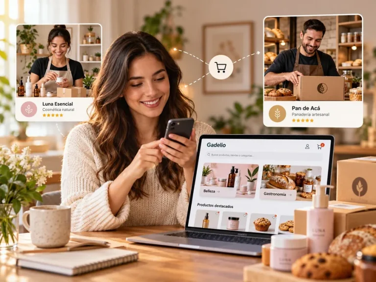 Mujer comprando en Gadelio desde su laptop
