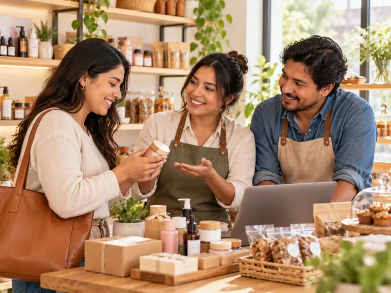 Emprendedores atendiendo su tienda